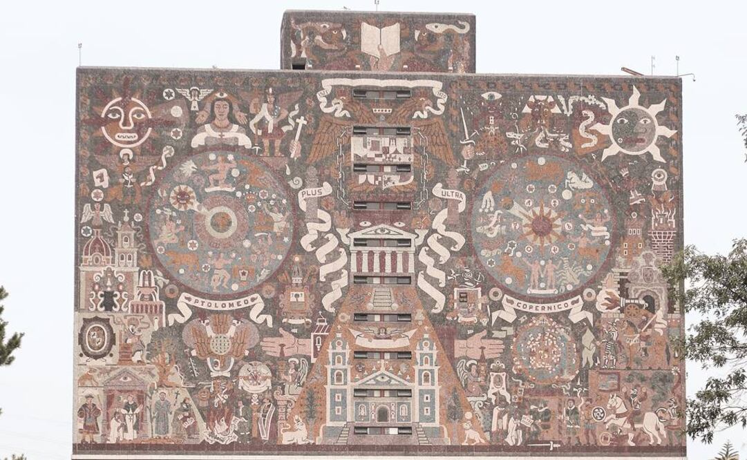 El mural de más de 4 mil metros cuadrados que Juan O’Gorman plasmó en la Biblioteca Central es un ícono de CU (FOTOS: ALEJANDRO ACOSTA. EL UNIVERSAL)
