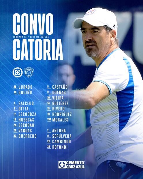 Convocados de Cruz Azul para el partido contra FC Juárez - Foto: @CruzAzul en X, antes Twitter