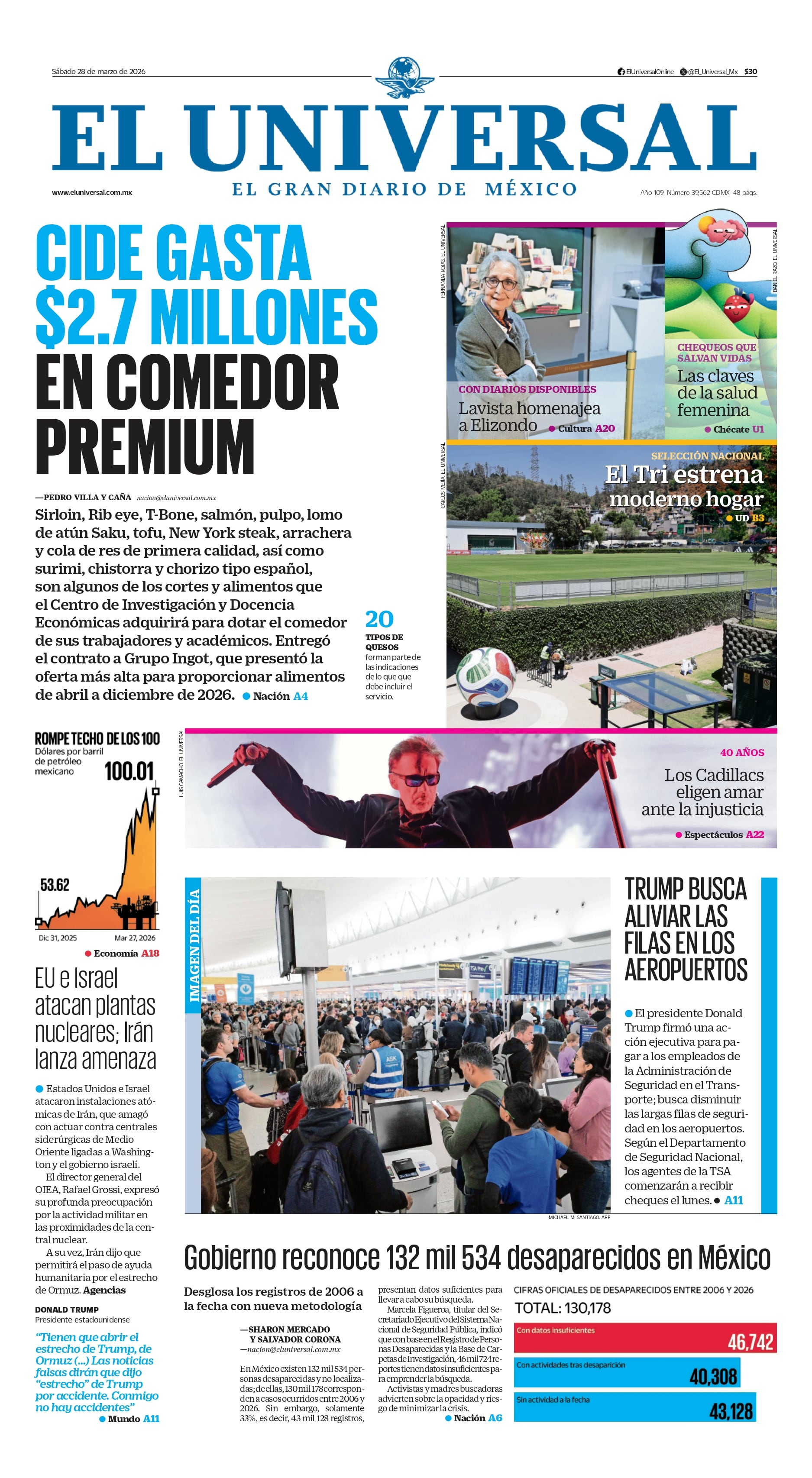 Portada impresa del 28 de marzo de 2026