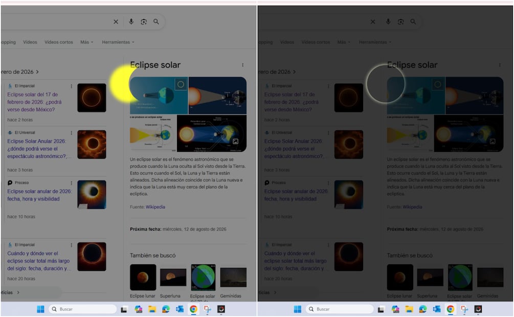 Esto sucederá si buscas "eclipse solar" en Google. Foto: Captura de pantalla