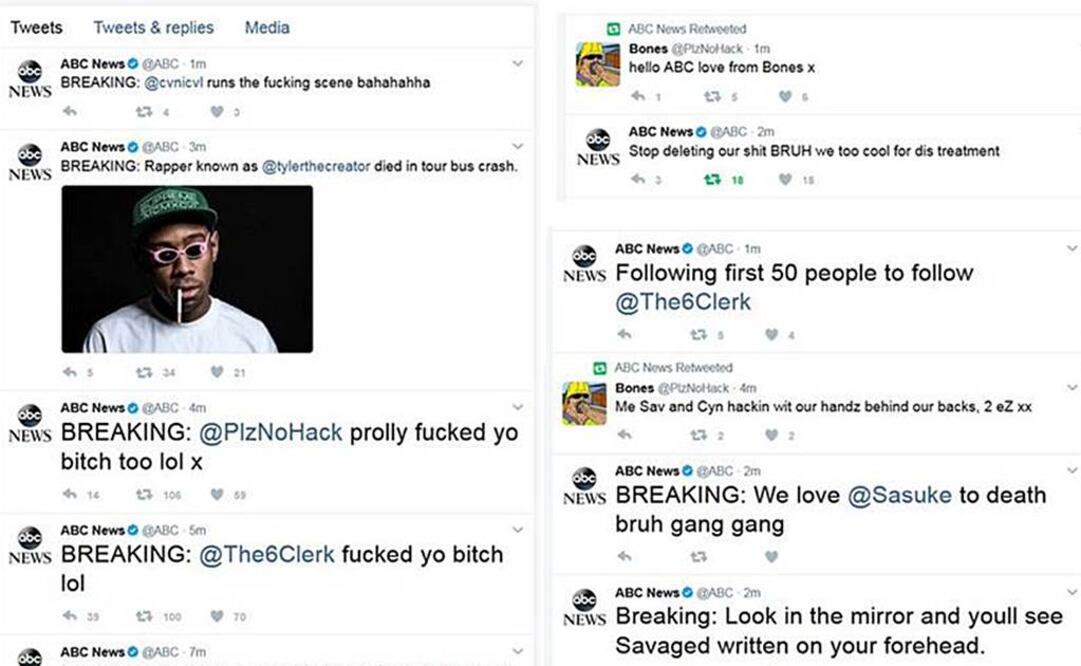 Hackean cuentas de Twitter de ABC News y publican mensajes obscenos