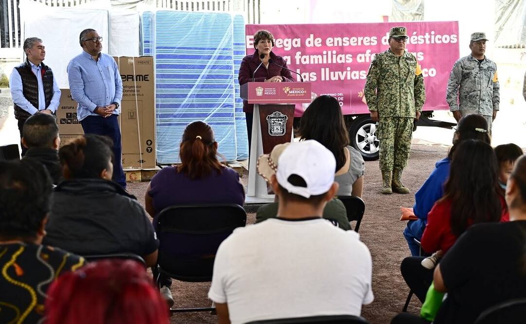 Delfina Gómex, gobernadora del Edomex, entregó enseres que forman parte del Plan Integral de Rescate al Municipio de Chalco 18 de noviembre de 2024/ Foto: Especial