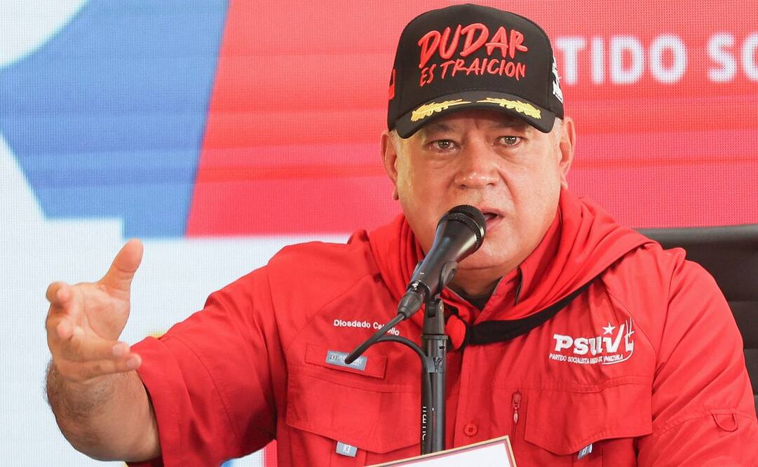 El ministro de Relaciones Interiores, Justicia y Paz de Venezuela, Diosdado Cabello, habla durante una conferencia de prensa del Partido Socialista Unido de Venezuela (PSUV) en La Guaira, Venezuela, el 8 de septiembre de 2025. Foto: AFP
