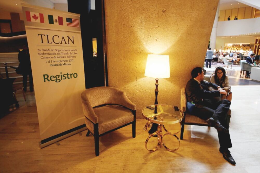 Aspecto de la sala de prensa en el edificio de la Secretaría de Economía, sede de la segunda ronda de negociaciones para modernizar el TLCAN. (CARLOS JASSO. REUTERS)