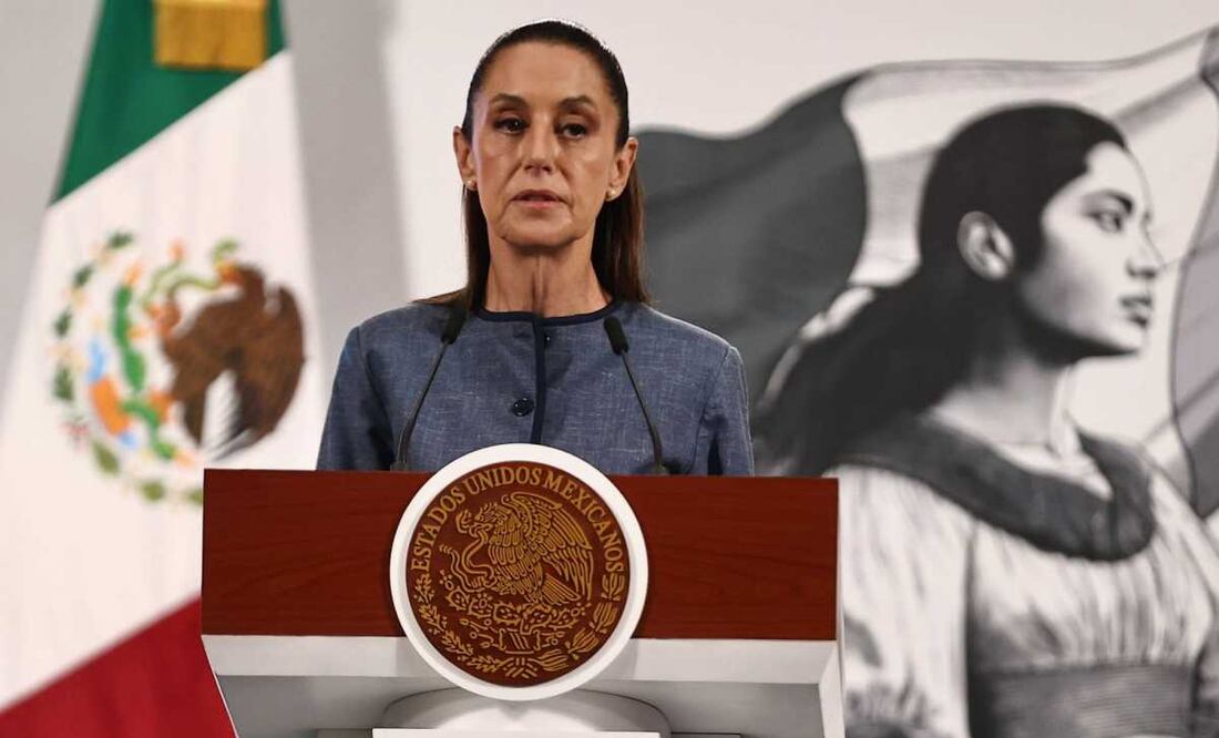 Claudia Sheinbaum, presidenta de México, durante la mañanera del 9 de junio del 2025 en Palacio Nacional. Foto: Berenice Fregoso / EL UNIVERSAL