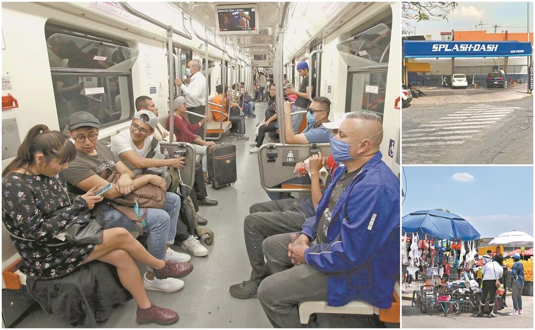 En el Metro se ve más gente usando cubrebocas, pero no se acatan las recomendaciones de la sana distancia, a pesar de la baja de usuarios. Fotos: CARLOS MEJÍA, EDUARDO HERNÁNDEZ Y CLAUDIA GONZÁLEZ. EL UNIVERSAL