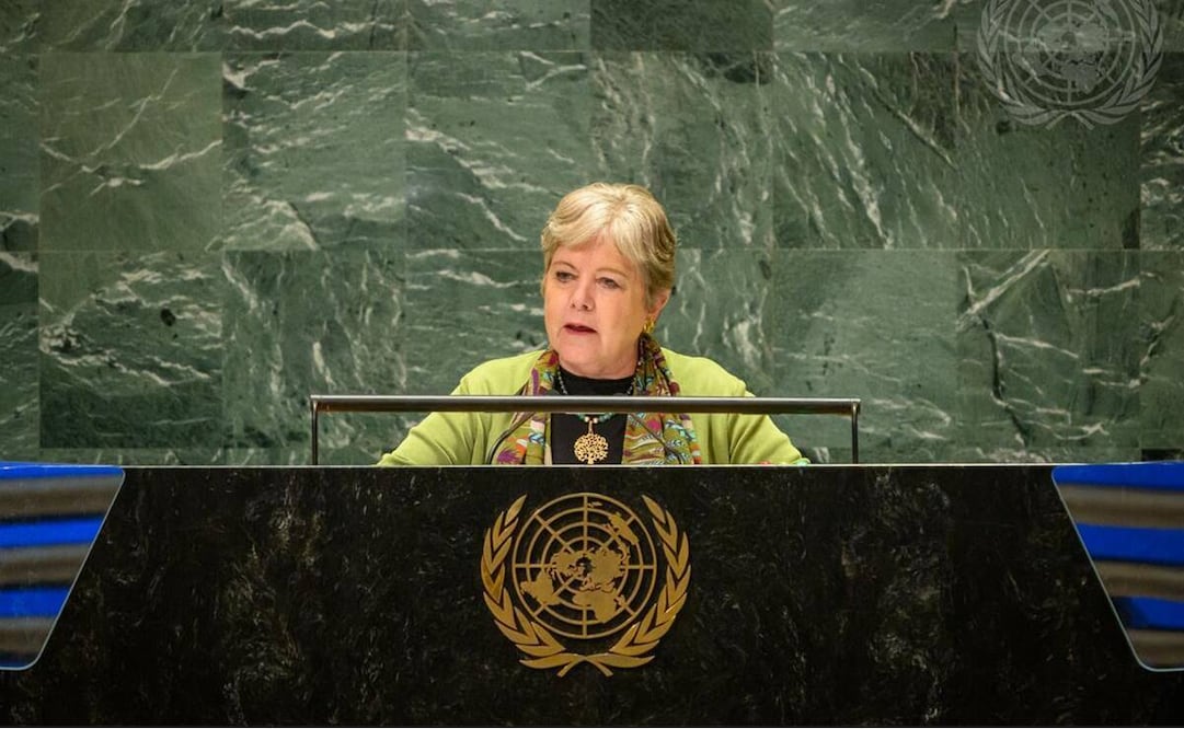 Alicia Bárcena, titular de la Secretaría de Relaciones Exteriores (SRE) participó en nombre de AMLO en la sesión plenaria del Debate General de la Cumbre del Futuro el 22 de septiembre del 2024. Foto: Tomada de la cuenta de X de @SRE_mx