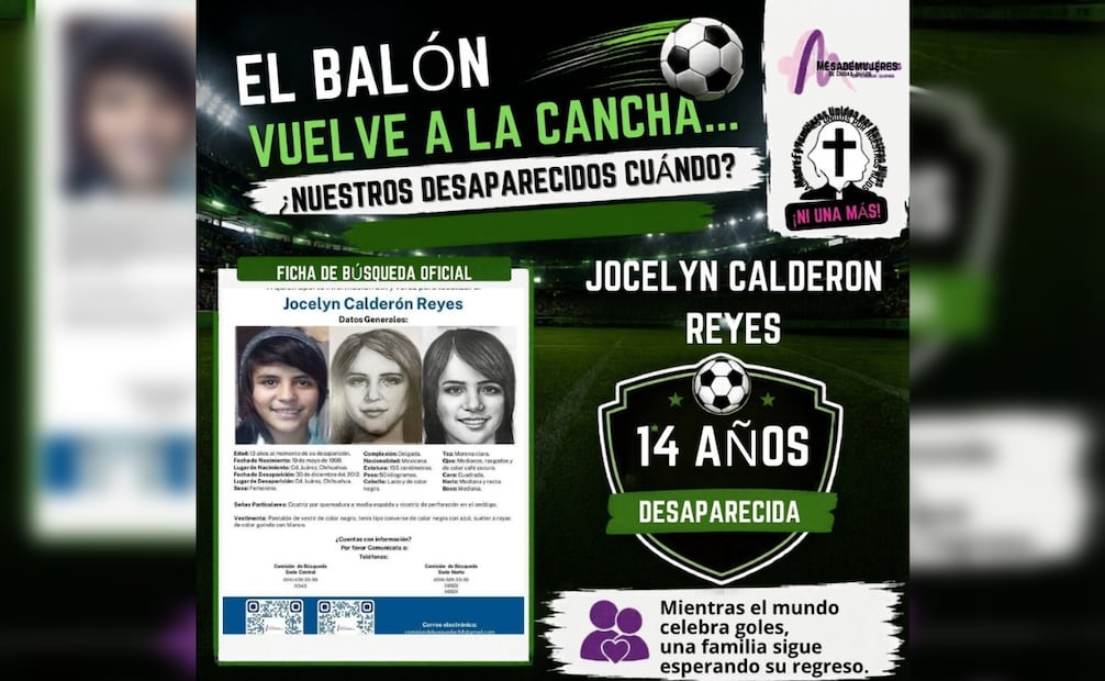 Integrantes de la Red Mesa de Mujeres en Ciudad Juárez, Chihuahua, se unieron a la protesta nacional “El balón vuelve a la cancha, ¿nuestros desaparecidos cuándo?”. | Foto: Especial.