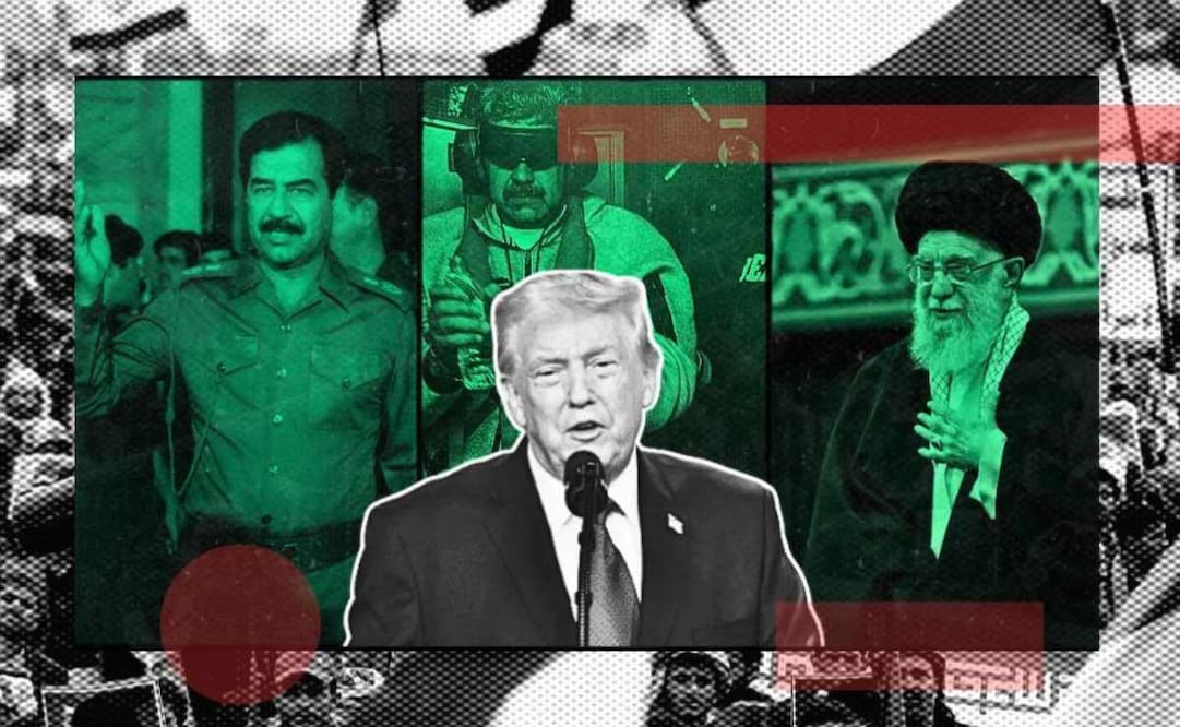 Saddam Hussein, dictador iraquí; Nicolás Maduro, exlíder del régimen chavista; el ayatolá Alí Jamenei y Donald Trump. Foto: El Tiempo/GDA