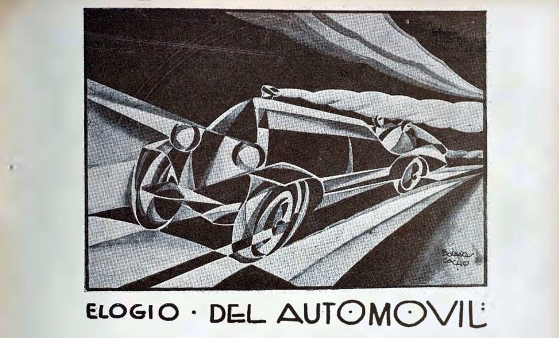 Con una ilustración del puño de “Bolaños Cacho”, EL UNIVERSAL ILUSTRADO publicó el optimista y pintoresco “Elogio del automóvil” de Salvador Novo. Hemeroteca EL UNIVERSAL.
