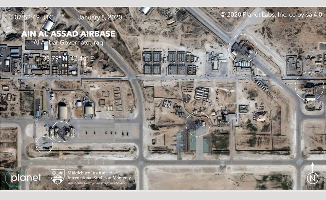 Muestran imágenes por satélite daños en base de EU atacada por Irán en Irak