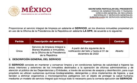Sigue outsourcing: lanzan licitación para limpiar oficinas de AMLO en Palacio Nacional