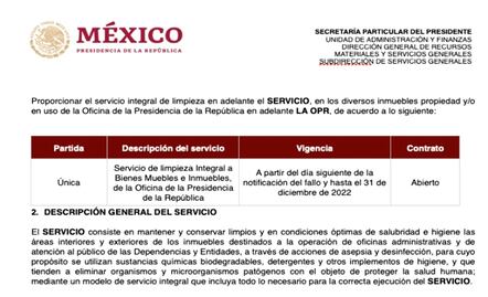 Sigue outsourcing: lanzan licitación para limpiar oficinas de AMLO en Palacio Nacional