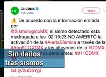 Registran dos sismos durante la madrugada de este miércoles