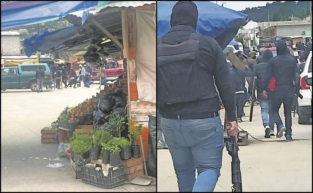 Los hombres armados se apostaron sobre el camino a San Juan Chamula y Libramiento Poniente. También hicieron disparos al aire. Foto: Especial.