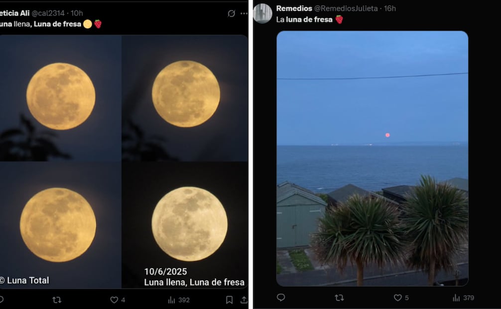 Así fue la luna llena de fresa,la madrugada del 11 de junio del 2025
Foto: Captura de pantalla en X