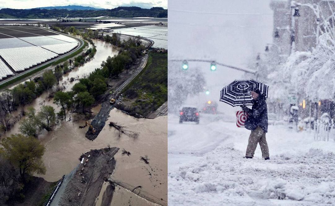 Fuertes lluvias han afectado a la costa oeste, mientras que el este experimenta nevadas. Fotos: AFP/AP
