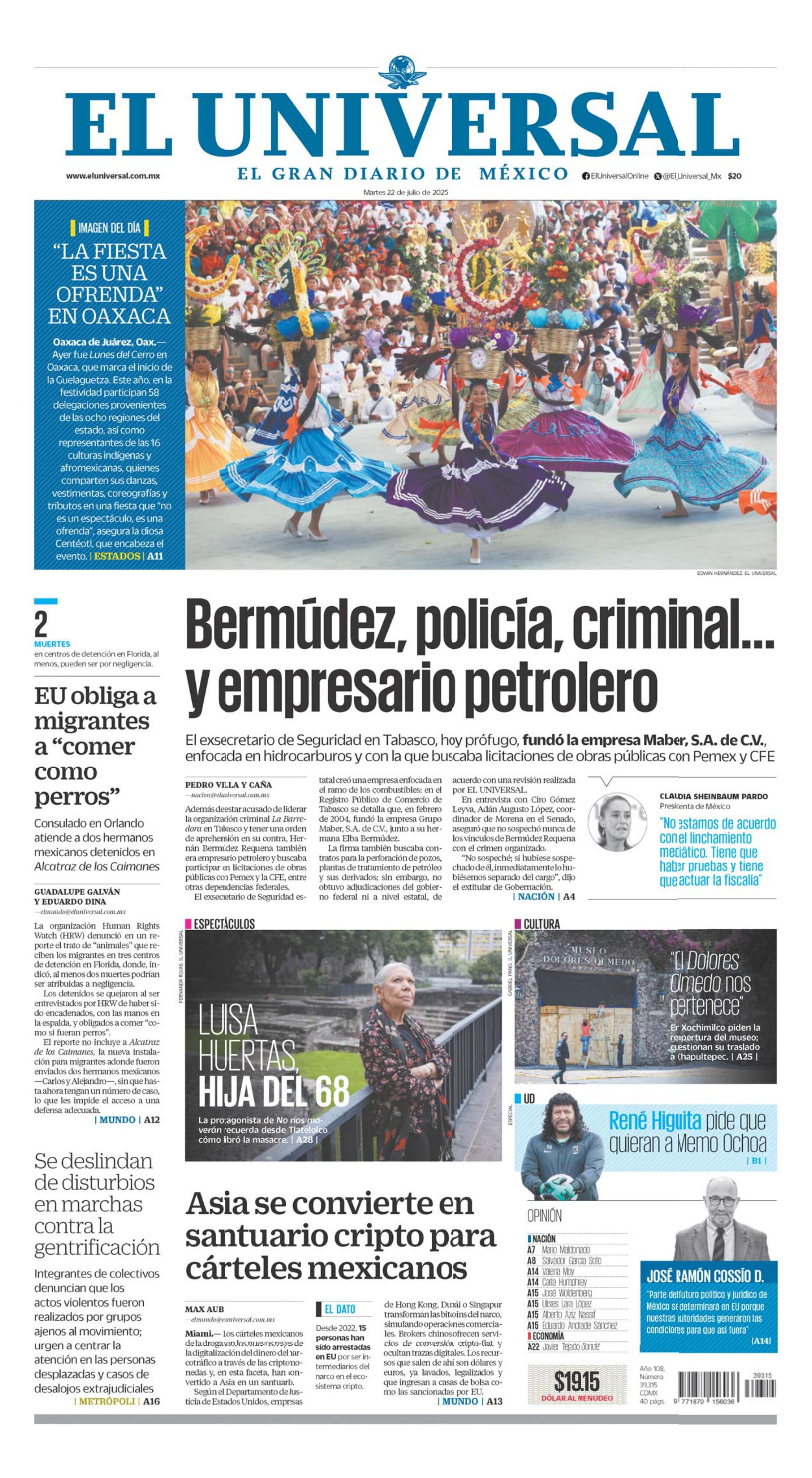 Portada impresa del 22 de julio de 2025