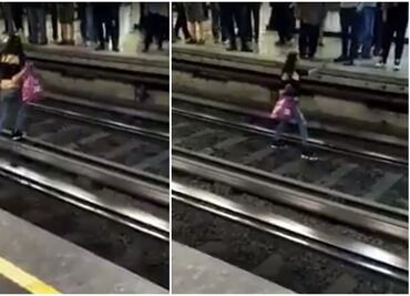 Mujer en aparente estado de ebriedad cruza las vías del Metro Tacuba