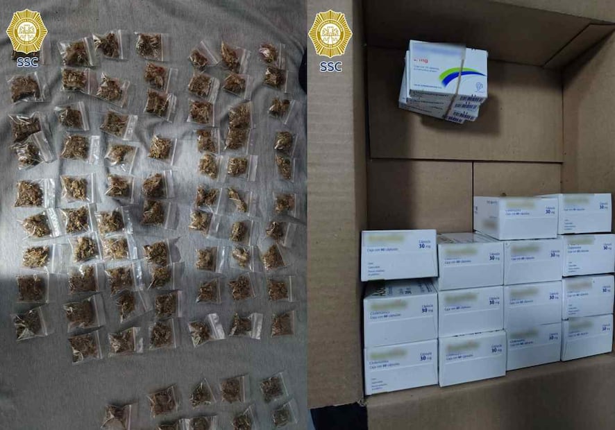 Autoridades aseguraron dos armas de fuego cortas, más de 180 dosis de presunta droga y varias cajas de medicamentos controlados. Fotos: Especiales