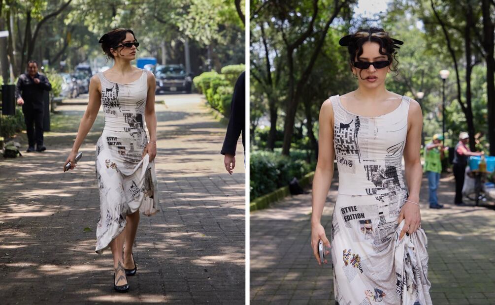 Vestido con estampado de periódico. Foto: Instagram @rosaliaupdatehq