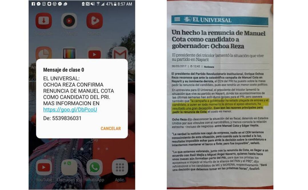 EL UNIVERSAL se deslinda de noticias falsas sobre Manuel Cota