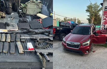 Policías enfrentan a civiles armados en Teocaltiche; aseguran armas, auto y equipo táctico
