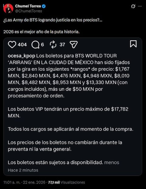 El presentador reaccionó a la victoria de las ARMY en México. Foto: Redes Sociales