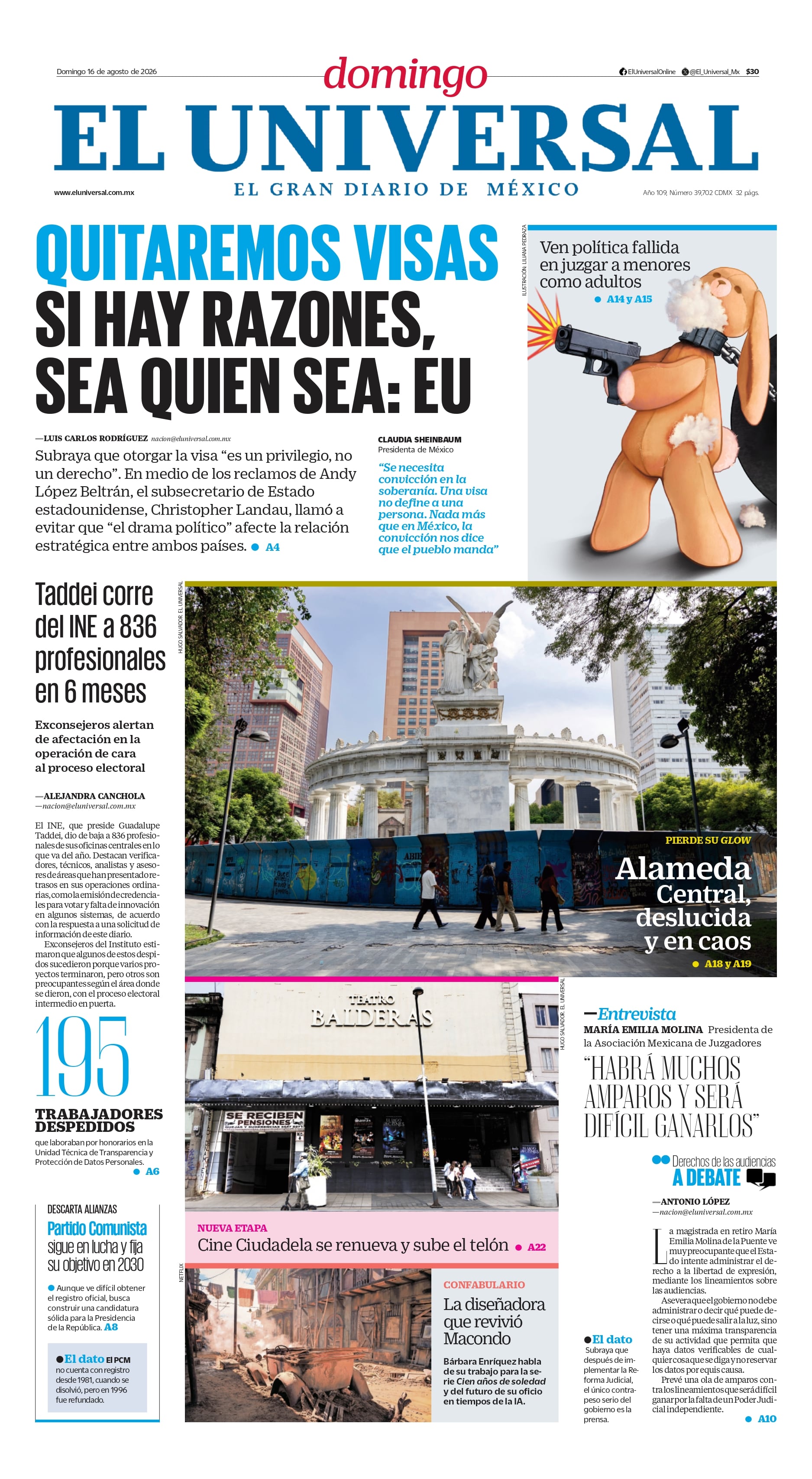 Portada impresa del 16 de agosto de 2026