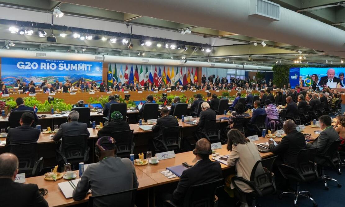 Los líderes del G20 divulgaron este lunes una declaración con menciones suaves a las guerras en la Franja de Gaza, Líbano y Ucrania (18/11/2024). Foto: X @Claudiashein