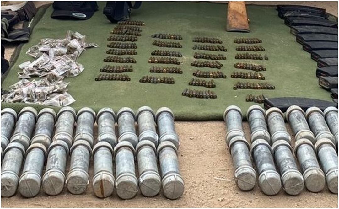 Al realizar patrullajes de prevención y seguridad en la colonia Centro, Sonora, elementos de seguridad aseguran artefactos explosivos artesanales, armamento y marihuana. Fotos: Guardia Nacional