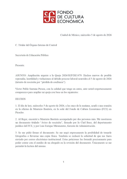 Segunda ampliación de la queja de
Santan al OIC del Fondo.