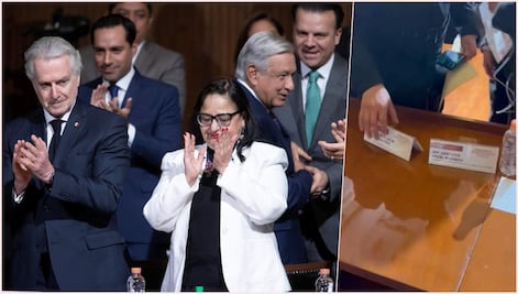 VIDEO: De último minuto, "batearon" a Creel en mesa de ceremonia de la Constitución