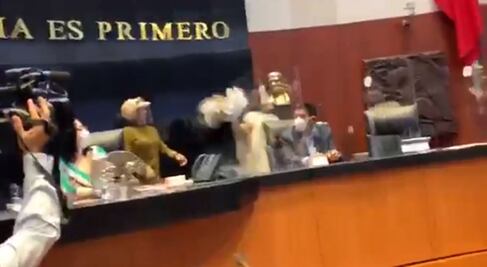 Senadora de Morena arrebata pancarta a panista que protestaba en el pleno