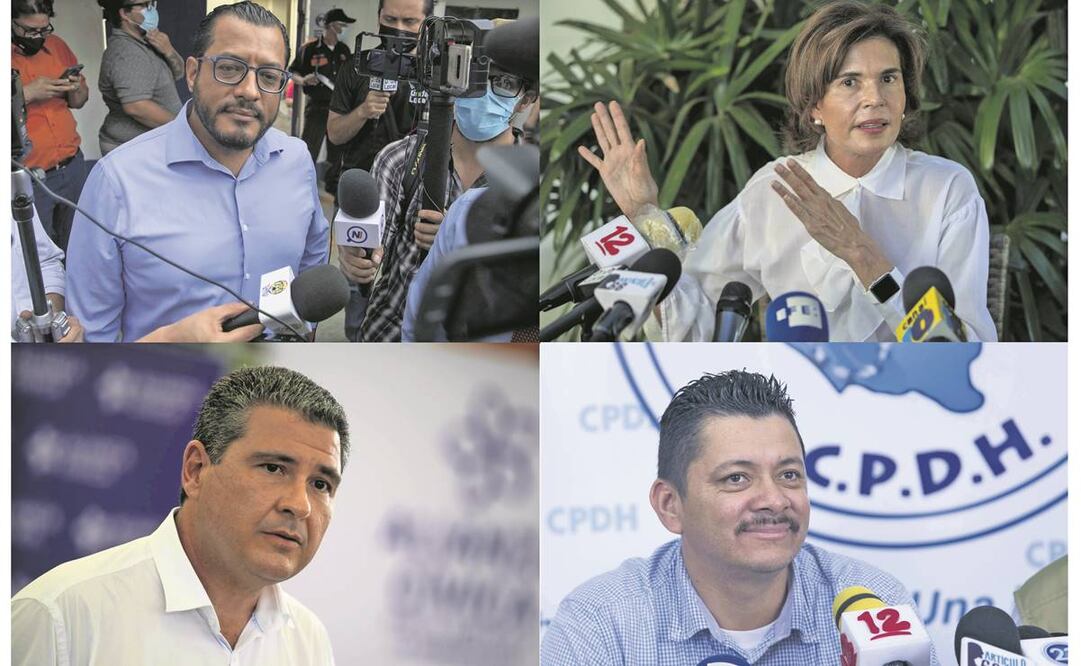 De izq. a der, de arriba a abajo: Félix Maradiaga, Cristiana Chamorro, Juan Sebastián Chamorro y Medardo Mairena, entre los liberados.