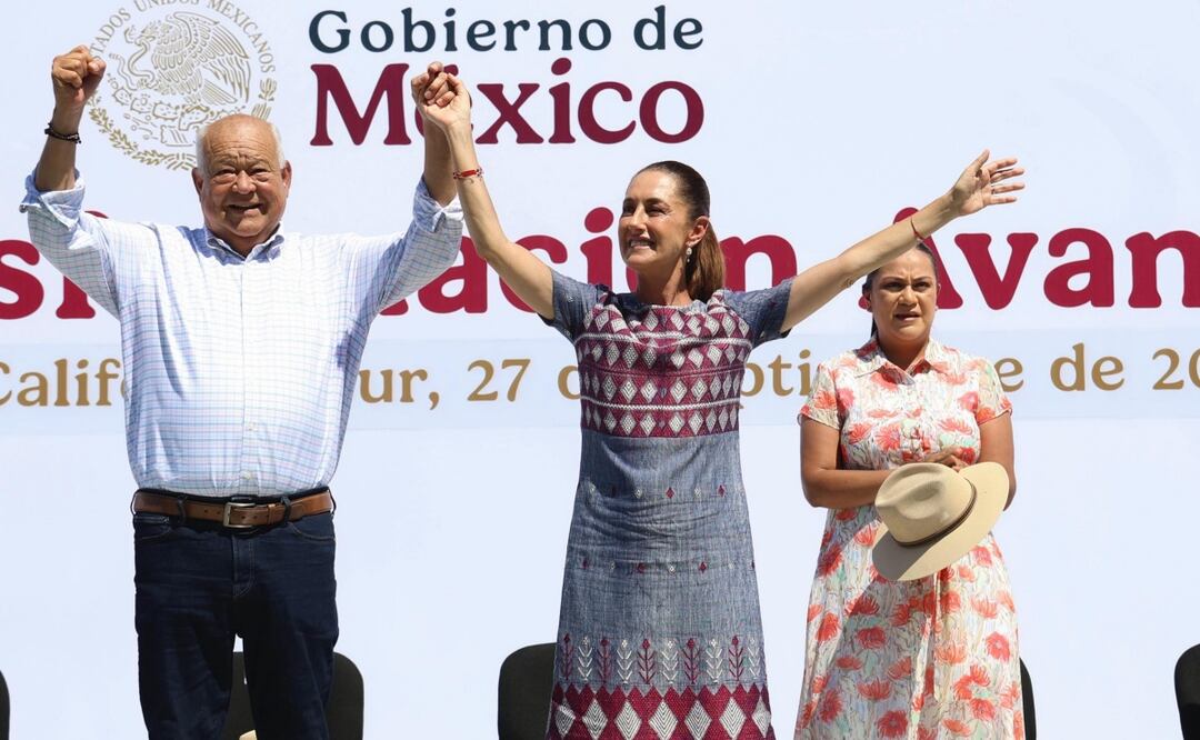 Presidenta Claudia Sheinbaum junto al gobernador Víctor Castro Cosío durante su gira en el estado de Baja California Sur (27/09/2025). Foto: Presidencia