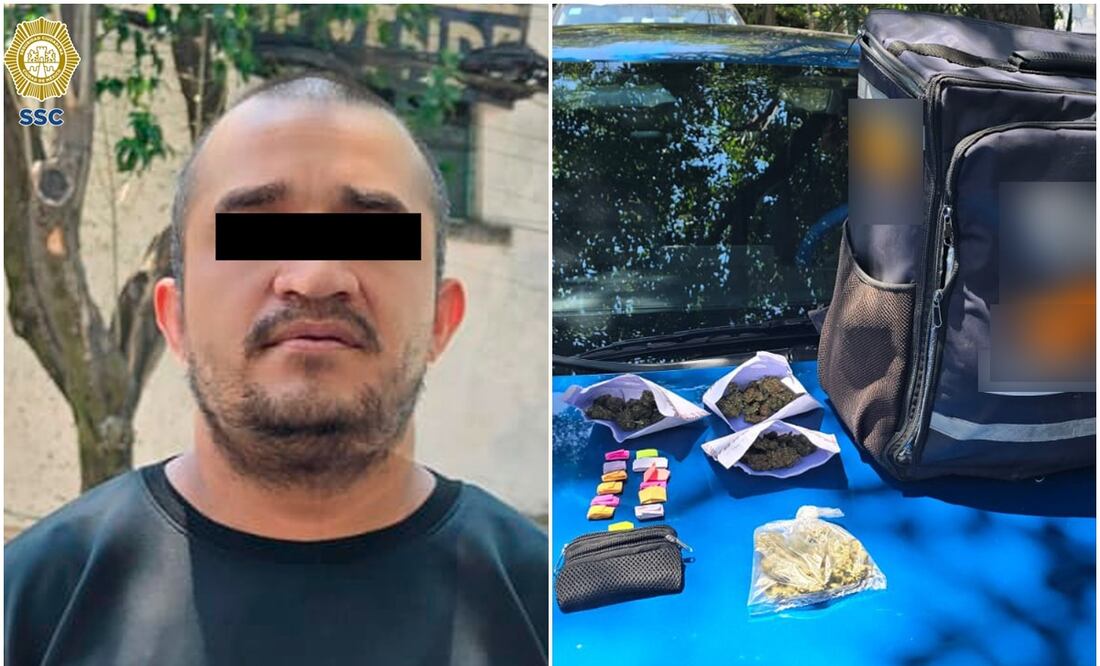 El presunto repartidor de comida circulaba sin casco por lo que fue detenido por elementos de la SSC. Fotos: SSC