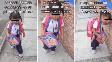 VIDEO: Niña no puede con el regreso a clases y "cae" de sueño de camino a la escuela