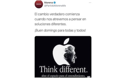 Morena plagia a Apple con rostro de AMLO; después elimina tuit
