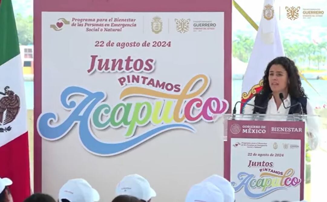 Luisa María Alcalde en el arranque del programa Juntos Pintamos Acapulco. Foto: Captura