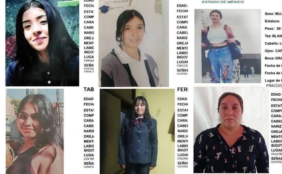 Piden ayuda para la búsqueda y localización de 6 mujeres que se encuentran en calidad de desaparecidas en el Edomex (12/04/2025). Foto: Especial