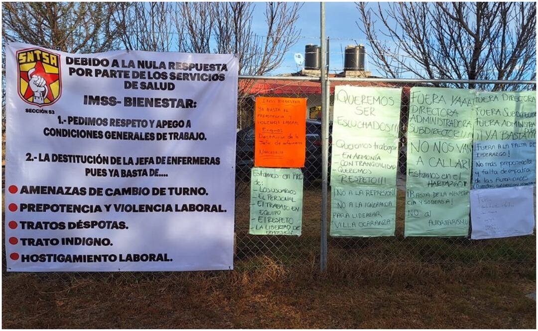 Se manifiestan trabajadores del psiquiátrico de Villa Ocaranza en Hidalgo para exigir la destitución del subdirector y otros dos funcionarios (20/12/2024). Foto: Especial