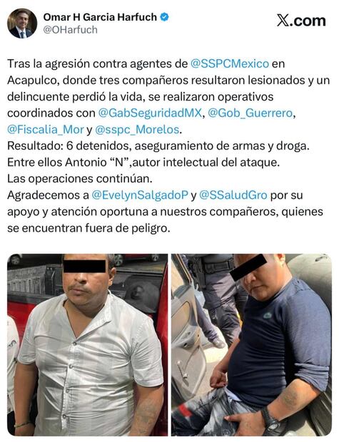 Detienen a autor intelectual de agresión contra elementos de la SSPC. Foto: Captura de pantalla de la cuenta de X de @OHarfuch.