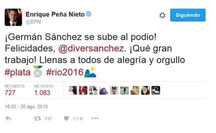 Peña Nieto felicita a medallistas mexicanos