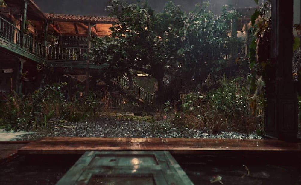 La lluvia y la vegetación invaden los patios de Macondo, una transformación visual que anticipa la decadencia del pueblo en la segunda parte de la serie. Foto: Netflix.