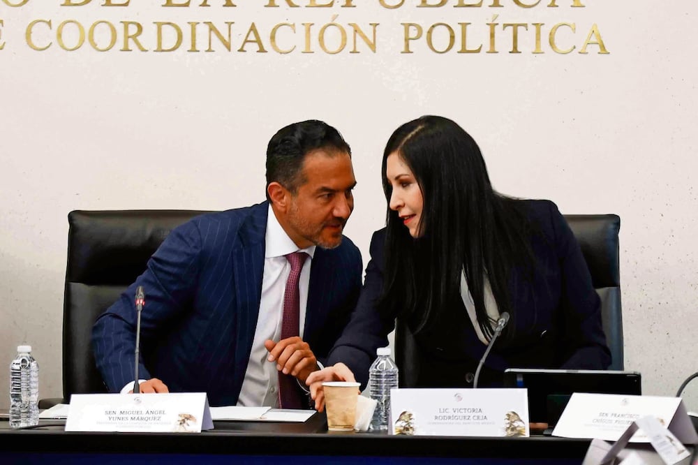 Miguel Ángel Yunes, titular de la Comisión de Hacienda, y Victoria Rodríguez, gobernadora del Banxico, ayer en el Senado. Foto: Diego Simón/ EL UNIVERSAL