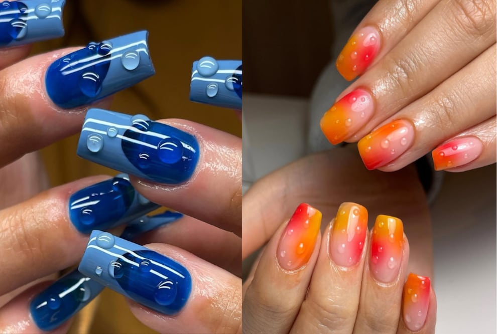 Las wet nails dominarán el verano. Foto: Instagram @groovynailsbybea y @rebeccapaintsnails