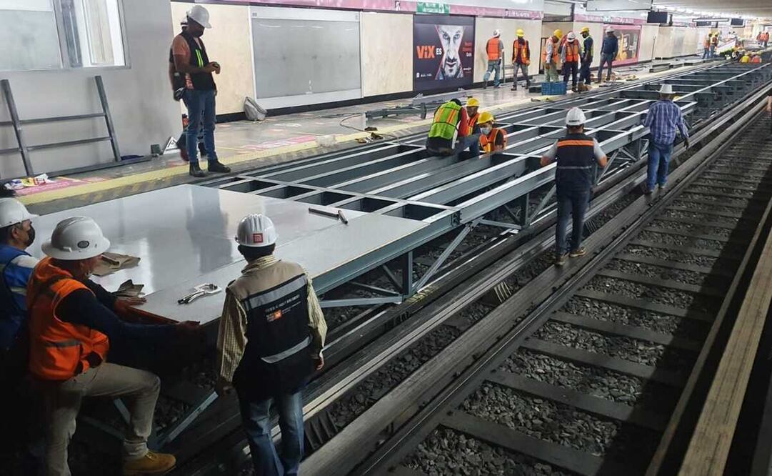 El sistema dijo que el proceso de armado del anden provisional en la estación Balderas avanza de acuerdo a lo programado. Foto: Especial