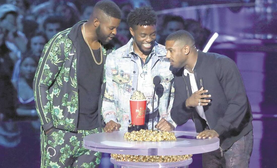 Winston Duke, Chadwick Boseman y Michael B. Jordan, de Black Panther (FOTOS: AP Y AFP)