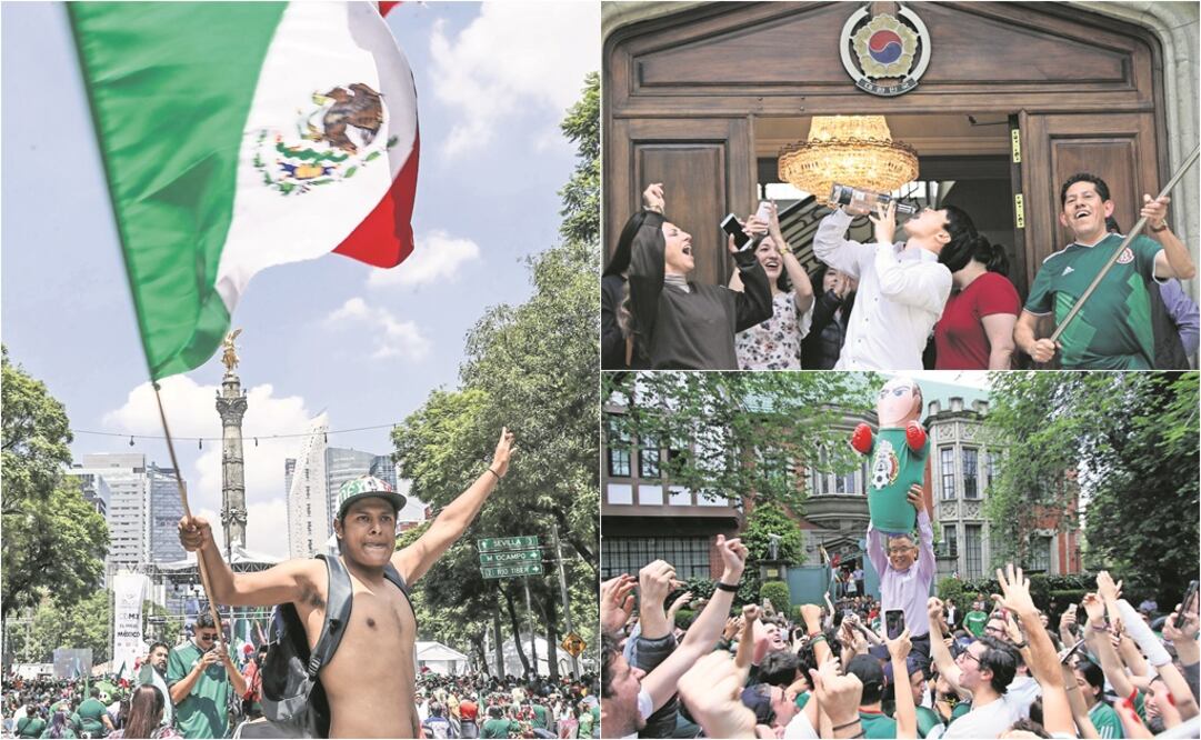 Alrededor de 300 personas olvidaron el trabajo y se reunieron en el Ángel de la Independencia a ver el partido (GERMÁN ESPINOSA. EL UNIVERSAL)